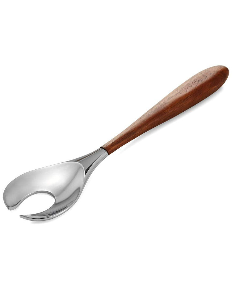 nambe Curvo Serving Fork | 13 Inch Serving Fork for Buffets, Salads, and Dinner Parties | Made of Stainless Steel and Acacia Wood | Designed by Steve Cozzolino