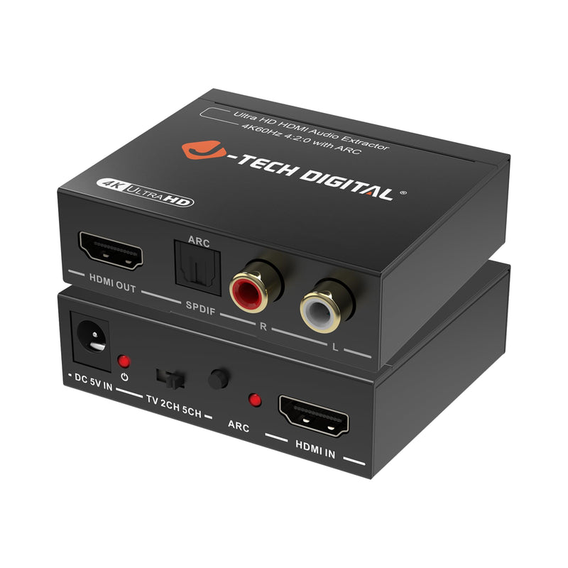J-Tech Digital HDMI Audio Extractor 4K 60Hz HDMI to Optical SPDIF + RCA, Supports HDMI ARC Dolby Digital DTS CEC HDCP 1.4 [JTD4KATSW]