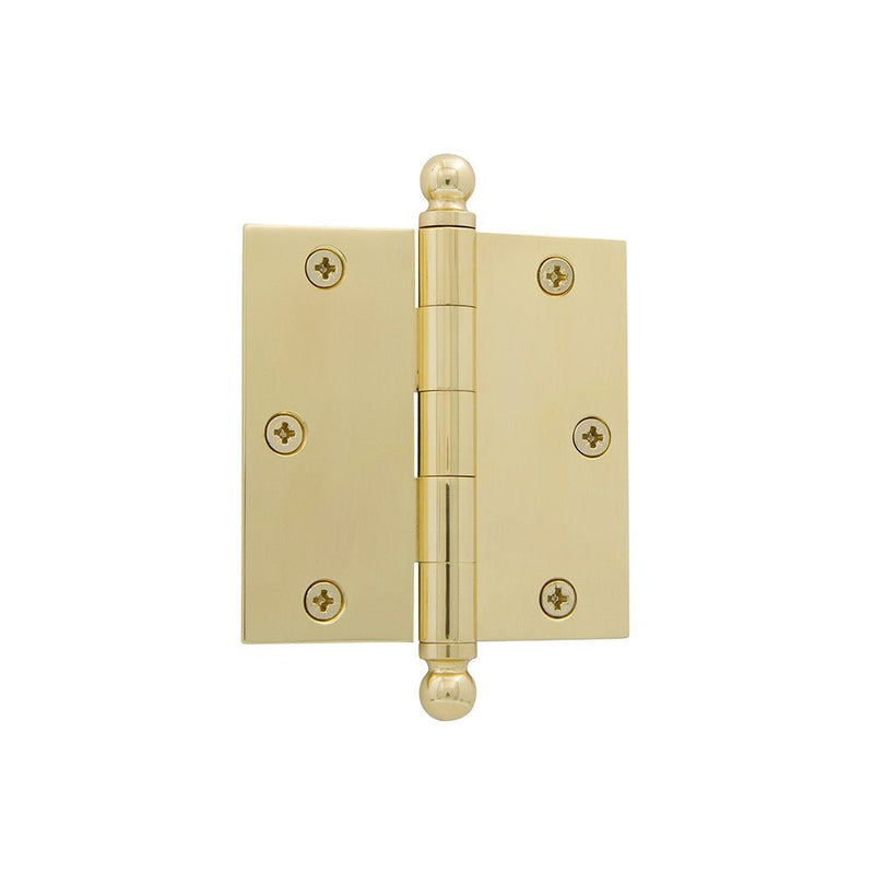 Nostalgic Warehouse Ball-Tip Residential Door Hinge with Square Corners 3.5" x 3.5" - Square Ball Tip Unlacquered Brass