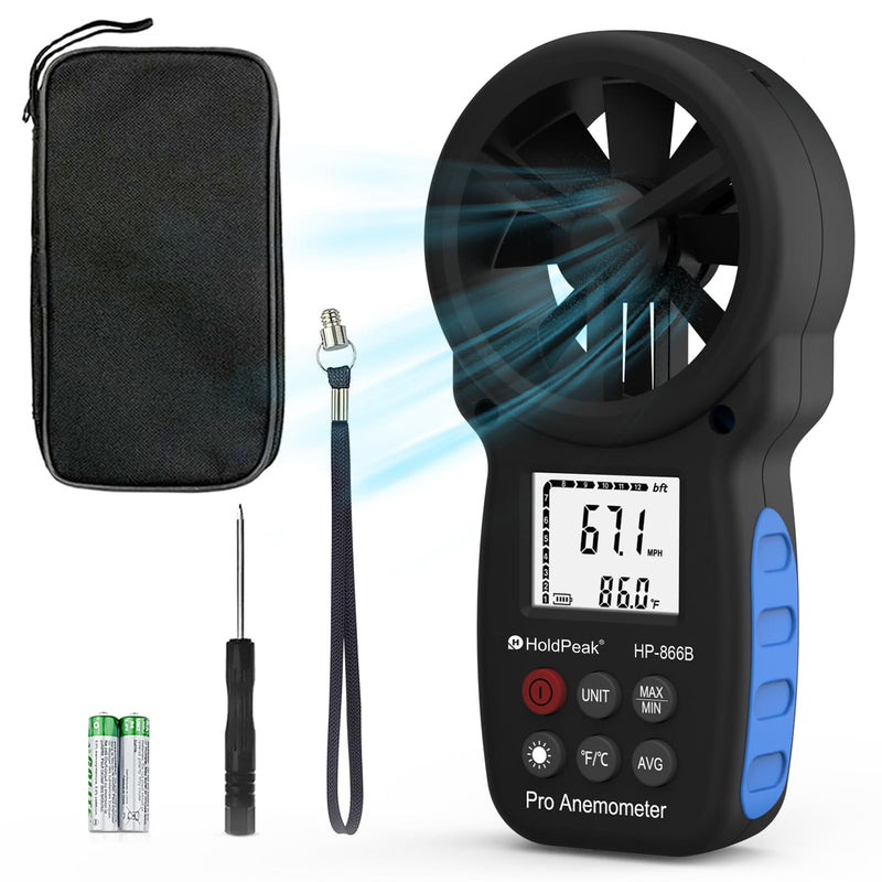 HoldPeak 866B Digital Anemometer Handheld Wind Speed Meter for Measuring Wind Speed, Temperature and Wind Chill with Backlight and Max/Min 1Pcs 866B Anemometer