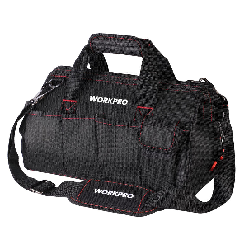 WORKPRO 14-inch Tool Bag, Multi-pocket Tool Organizer with Adjustable Shoulder Strap, W081021A , black Storage Tool Bag 14 inches