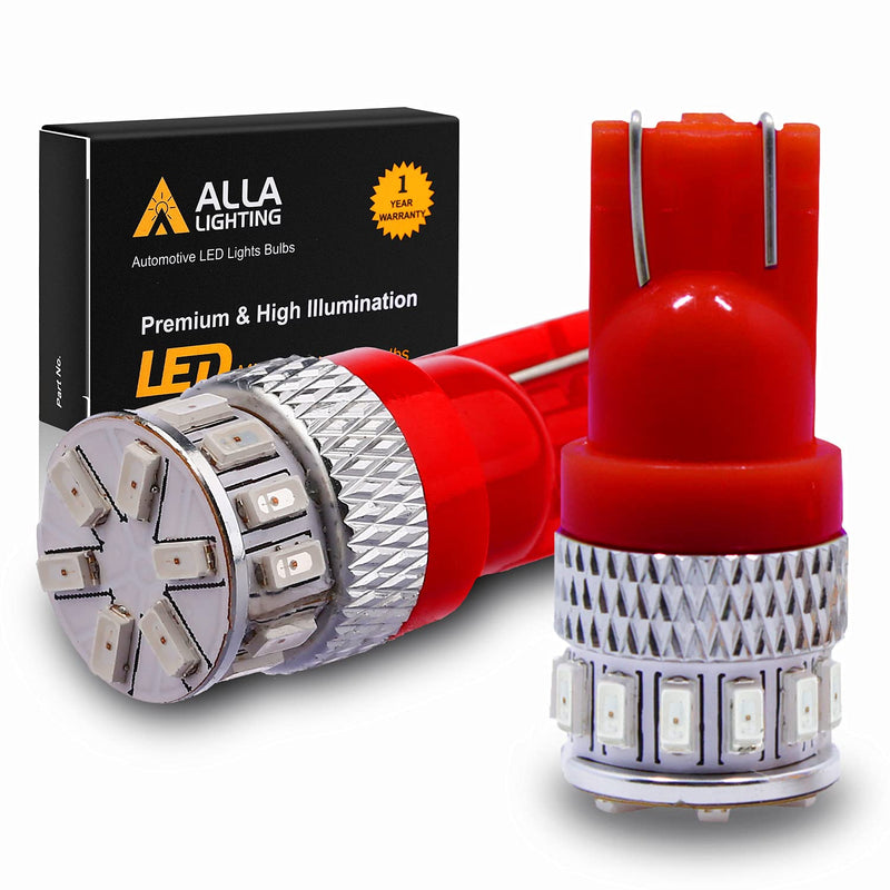 Alla Lighting T10 168 194 LED Lights Bulbs W5W 2825, Super Bright Red 360° Cars, Trucks' Marker, Inner Tail, Interior Dome, Map, Trunk, Door Stepwell Lights Lamps, 12V 175 161 3014-SMD Pure Red