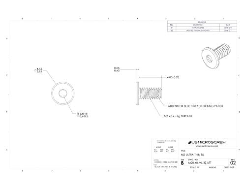 M2-0.4 X 4mm Machine Screw with Thread Lock, Black Zinc Plated Steel Ultra Thin Head 6-Lobe Drive (100 Pcs) - M20-40-ML-BZ-UTT