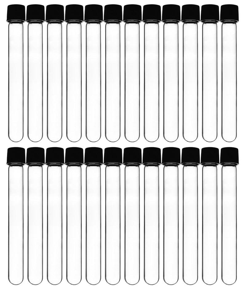 24PK Test Tubes, 15ml - Bakelite Screw Cap with Rubber Liner - Borosilicate 3.3 Glass - 4.9" x 0.6" - Round Bottom - Leak Proof - Eisco Labs 24