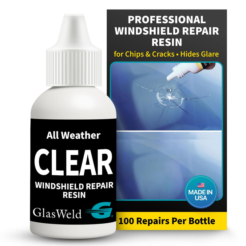 GlasWeld Windshield Repair Resin – Liquid Auto Windshield Chip Repair Kit for Glass Crack & Damage – Clear Tint for Reduced Visibility – All-Weather Liquid Resin with Zoom Injector & UV Curing Lights Clear - All Weather