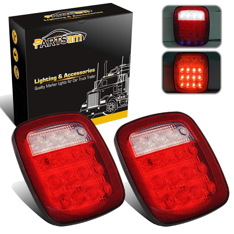 Partsam 2x Universal 16 LED Stop Tail Turn Signal Backup Reverse Brake Clearance Marker Lights Lamps Red/White Replacement for Jeep YJ JK CJ Truck Trailer Waterproof 12V Red Lens