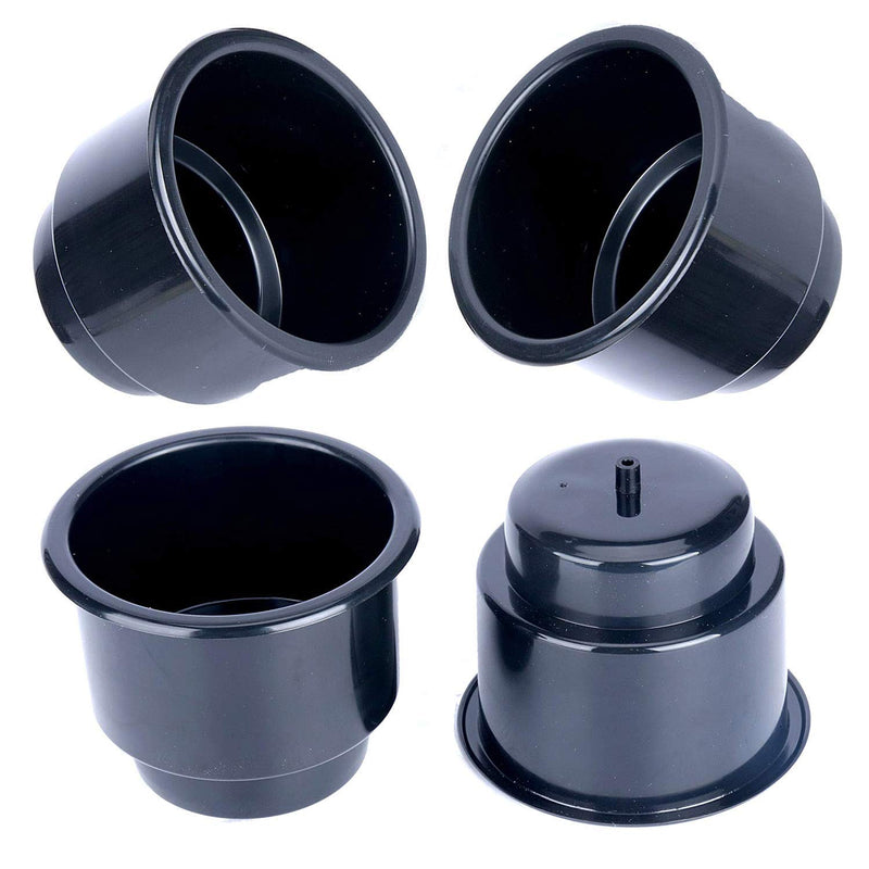 Amarine-made (Set of 4) Black Recessed Drop in Plastic Cup Drink Can Holder with Drain for Boat Car Marine Rv - Black