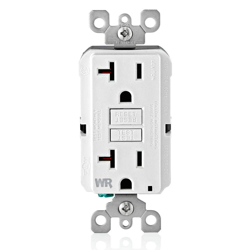 Leviton GFCI Weather-Resistant Outlet, 20 Amp, Self Test, Non Tamper-Resistant with LED Indicator Light, Outdoor Locations, GFWR2-W, White 1