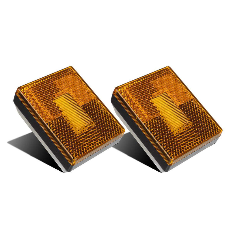 Partsam (2 Amber 3 LED Square Stud Mount Clearance Side Marker Lights Trailer Camper w reflex, 12v Led Truck Trailer Reflective Rectangular Side Clearance Marker Lights with Reflex Reflector