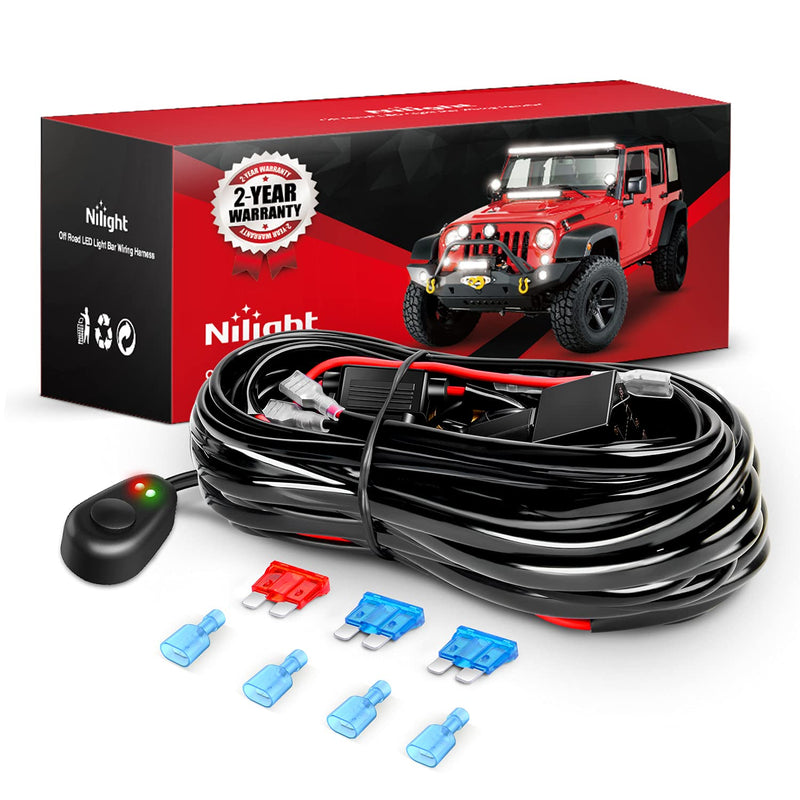 Nilight 16AWG Off-Road LED Light Bar Wiring Harness Kit 12V Relay On/Off Rocker Switch -2 Leads,2 Years Warranty 16AWG-2 Lead