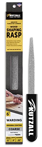 Kutzall Original 6" Warding Hand Rasp - Coarse, Wood Rasp/File Used for Woodworking & Shaping, W/Ergonomic Soft Grip Handle, Abrasive Tungsten Carbide Coating - 11" (279.4mm) Overall Length - WD6330 Warding - Coarse 6" (152.4mm) Length