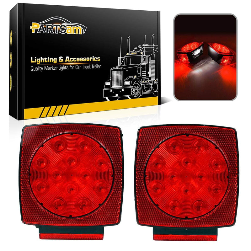 Partsam 12V Submersible Square Led Trailer Light,Red White LED Stop Turn Tail License Brake Running Light Lamp for Trailers Under 80" Boat Trailer Truck Marine Camper RV Snowmobile,IP68,DOT Compliant Red