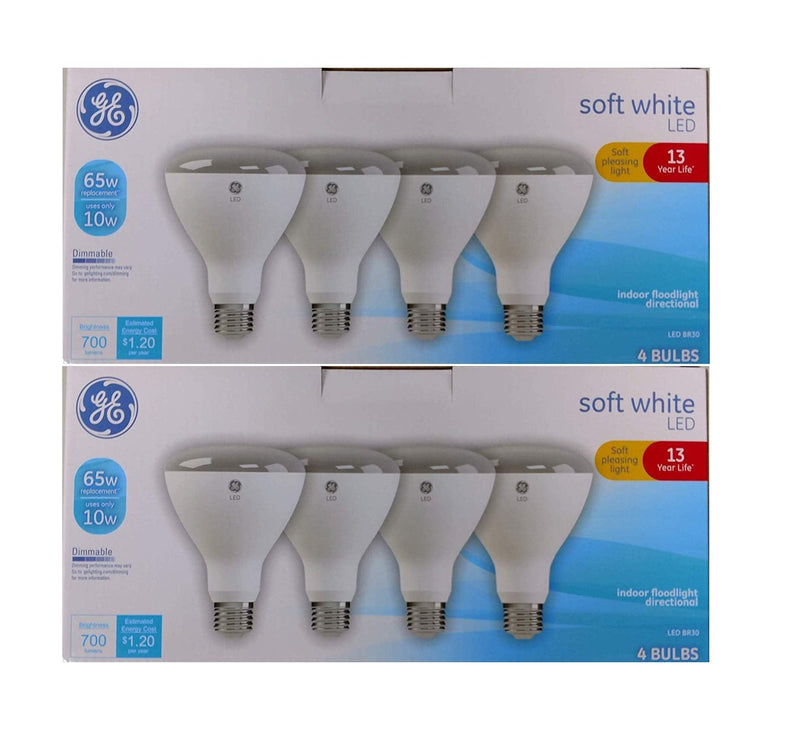 GE LED BR30 Indoor Floodlight Bulb (8 Pack) - Energy Star Certified, Soft White, 10W BR30 Bulb-8 Pack