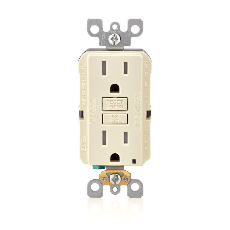 Leviton Smartest Self-Test SmartlockPro Slim GFCI Tamper-Resistant Receptacle with LED Indicator, 15-Amp, 3-Pack, GFTR1-3T, Light Almond