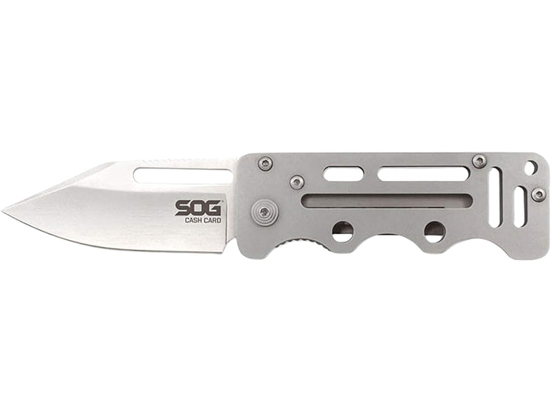 SOG Cash Card Money Clip Pocket Knife- 2.75 Inch Blade EDC Knife with Clip for Pocket, Money or Card Holder, Stainless Steel Handle with Built-In Lanyard Hole (EZ1-CP), Onesize, Satin Polished