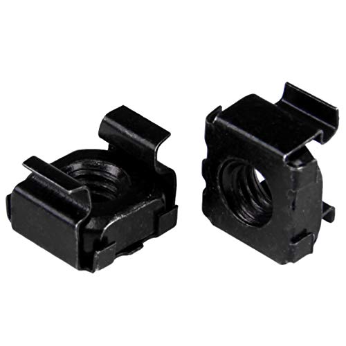 StarTech 100-Pack M6 Square Hole Cage Nuts & Tool, 19in/10in, Black, TAA Cage Nut only