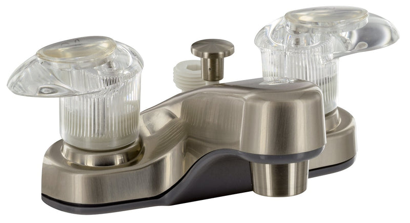 Bathroom Diverter Faucet, 4IN, 2 Lever, 1/4 Turn, Plastic, Brushed NIC