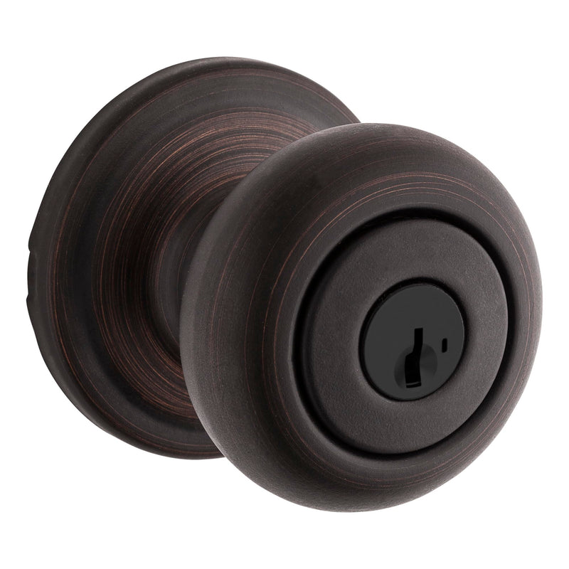 Kwikset Hancock Entry Door Knob with Lock and Key, Secure Keyed Handle Exterior, Front Entrance and Bedroom, Venetian Bronze, Pick Resistant SmartKey Rekey Security and Microban Keyed Entry