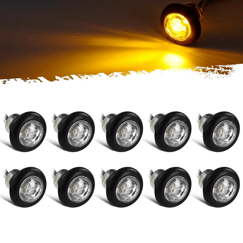 Partsam 10Pcs 3/4 Inch Amber Led Side Marker, DOT Approved Clear Lens Clearance Bullet Lights Penny Light with Plug Rubber Grommets for Trailer Truck RV Car Bus Van, 12V IP67 Waterproof