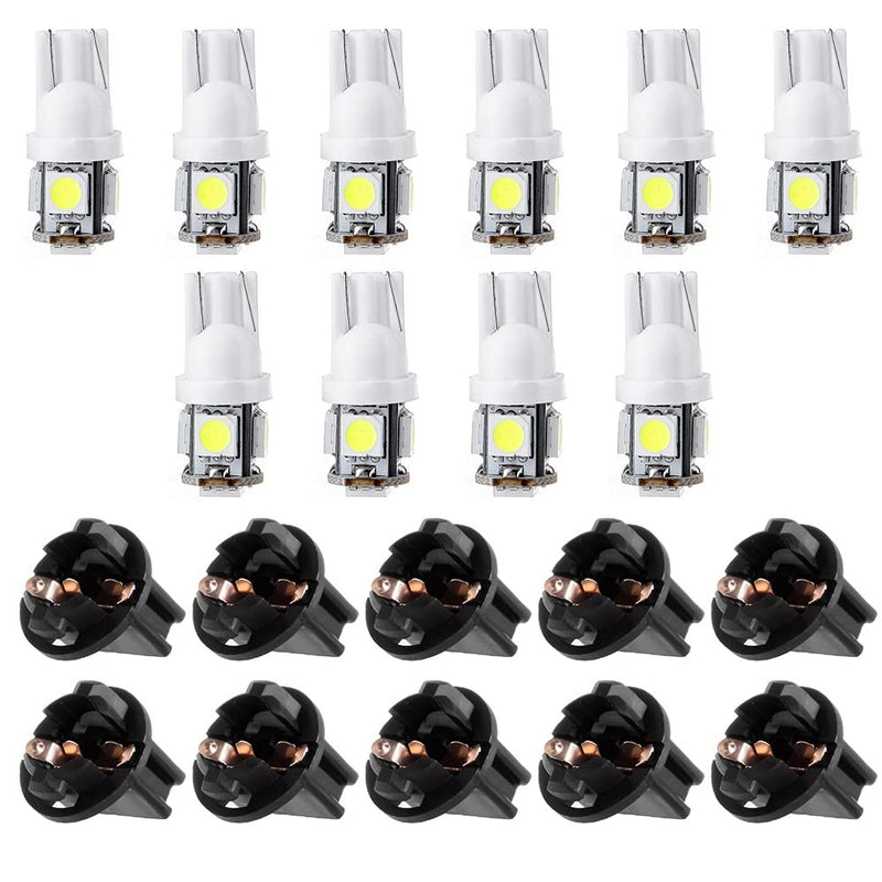 cciyu (10) T10 5-5050-SMD PC194 LED Bulb Instrument Panel Cluster Dash Light Twist Lock Socket (white) white
