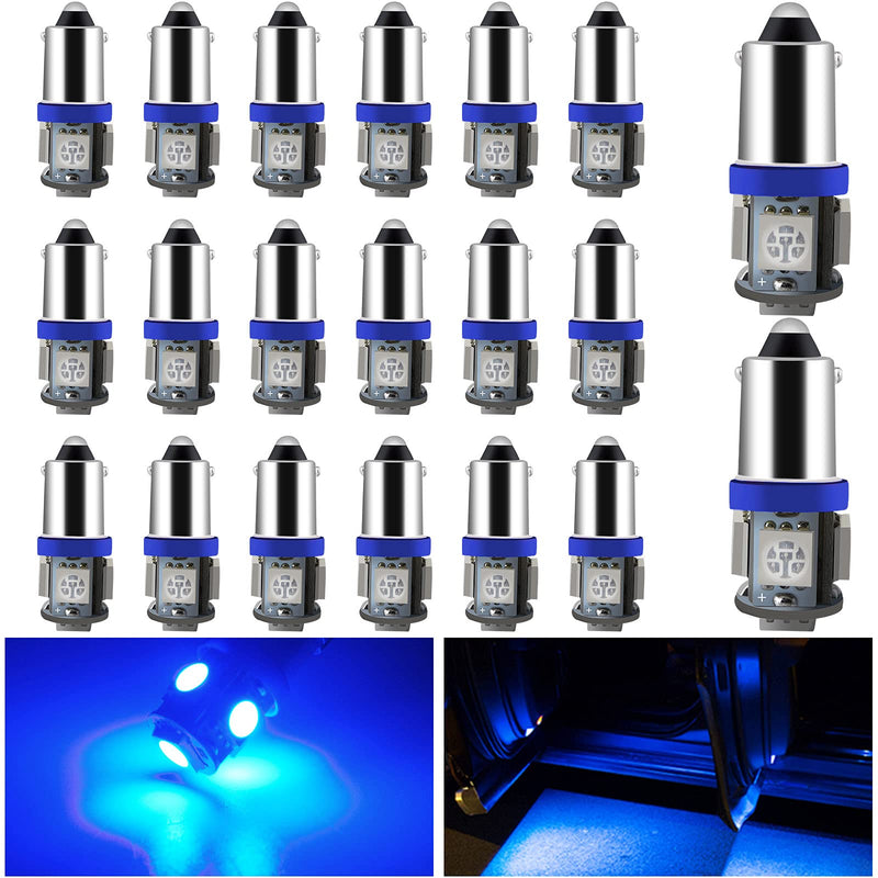 YM E-Bright 20-Pack Blue BA9S 5050 5SMD Led Bulbs Clearance Wedge Light License Plate Lamp Side Maker Light 12V Bule