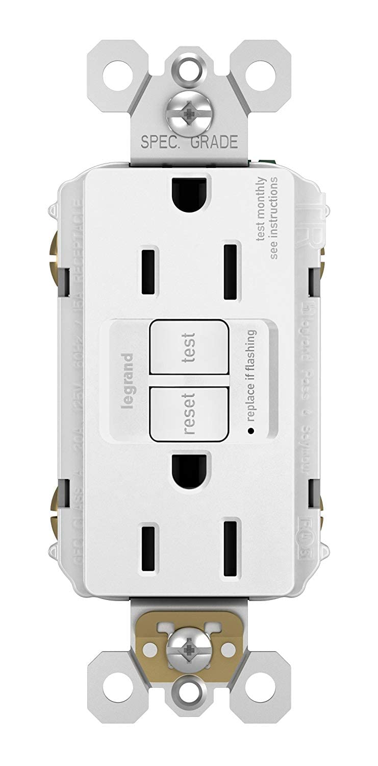 Legrand Radiant 15 Amp GFCI Self-Test Tamper Resistant Decorator Duplex Electrical Outlet, For Home Safety, 1597TRW3PKCC4, White, 3 Pack