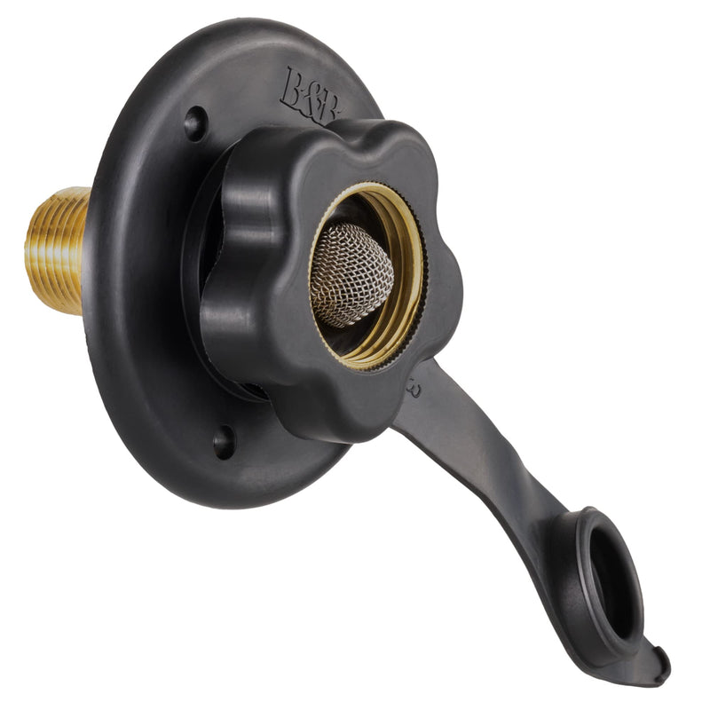RecPro RV City Water Fill Inlet | Black | Optional Hose Elbow | Flange Brass with Check Valve | Camper | Trailer | Marine (No Hose Elbow) | Made in America No Hose Elbow