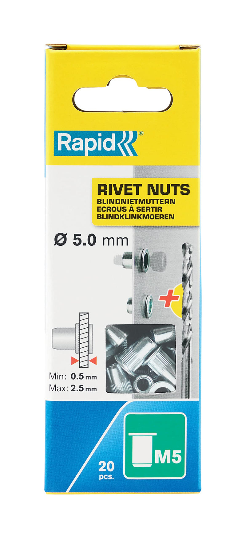 Rapid M5 Rivet Nuts, Including Drill Bit, Ø5mm, Pack of 20, 5000672 Ø5 mm