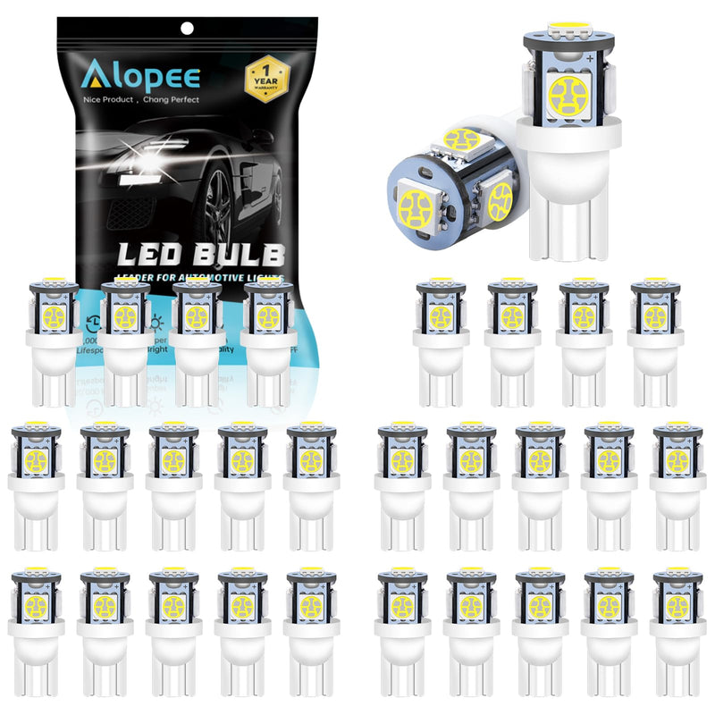 Alopee 30 Pack 194 Led Bulb White 6500K T10 Led Light Bulbs 5SMD 5050 Chips 2825 168 158 501 W5W Automotive Replacement for Car Dome Map Door Courtesy Trunk Light DC 12V