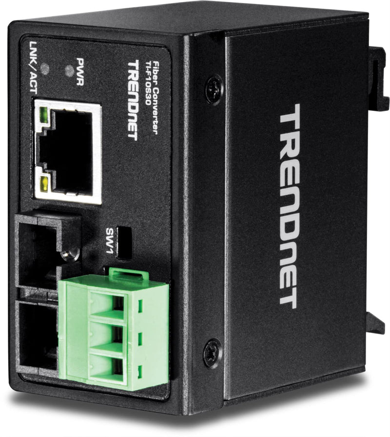 TRENDnet Hardened Industrial 100Base-FX Single-Mode SC Fiber Converter, (30 km, 18.6 Miles), IP40 Rated Housing, TI-F10S30,Lifetime Protection,Black 30 KM