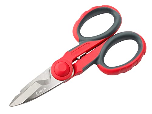 Ascend Tools Multipurpose Electrician's Shears 5-1/2 inch - High Carbon Steel Serrated Blade, Cut/Strip Electrical Wire, Wire Cutting Notch, Crimp Terminals, Clean/file Electrical Boxes