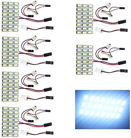 YM E-Bright 6-Pack Cool White 5730 24SMD Led Panel Dome Light Auto Car Reading Map Light Bulb DC 12V With T10 / BA9S / Festoon Adapters 24SMD-White