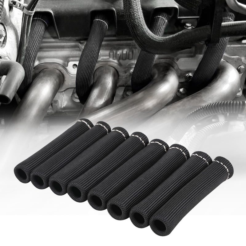 Spark Plug Wire Heat Shield Sleeve 2500° Spark Plug Boot Protector Boots Wrap for SBC BBC 350 454 8PCS Plug Wire Covers Black