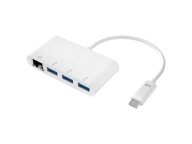 Monoprice USB-C 3-Port USB 3.0 Hub and Gigabit Ethernet Adapter - Plug-n-Play, Supports Up To 5Gbps Data Rate, Compatible with MacOS, Windows, Chrome OS, White - Select Series 1 Count (Pack of 1)