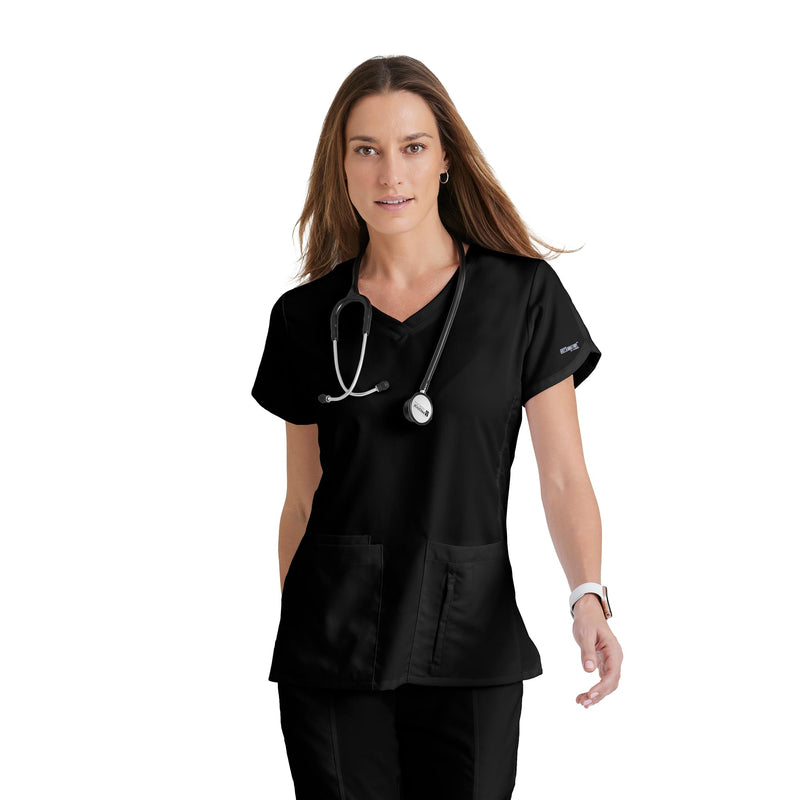 BARCO Grey's Anatomy Scrubs - Cora Scrub Top for Women, Crossover V-Neck, Fitted Back Super-Soft Women's Scrub Top Medium Black