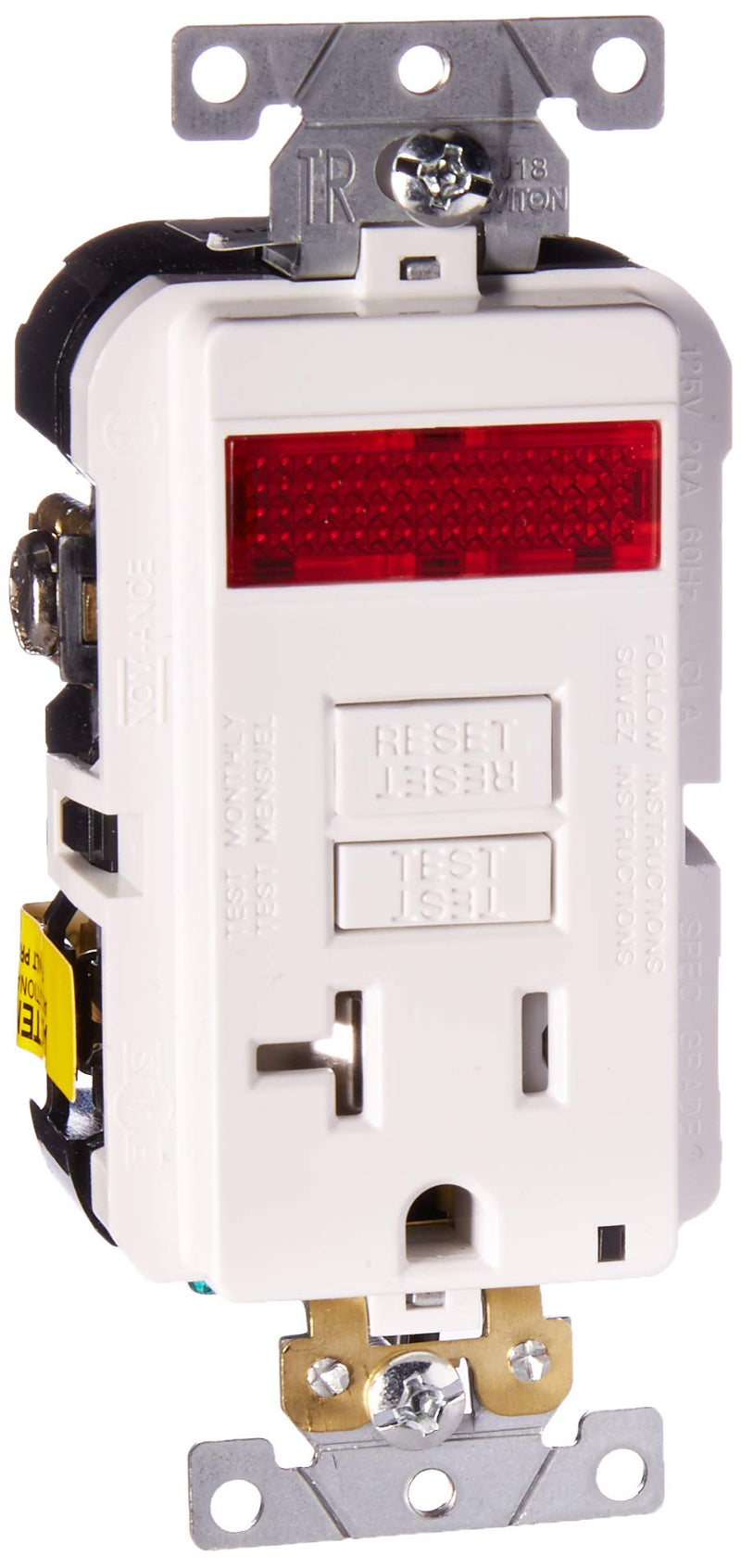 Leviton 20A-125V Extra-Heavy Duty Industrial Grade Pilot Light Tamper-Resistant Self-Test GFCI Receptacle, GFPL2-PLW, White, 20-Amp