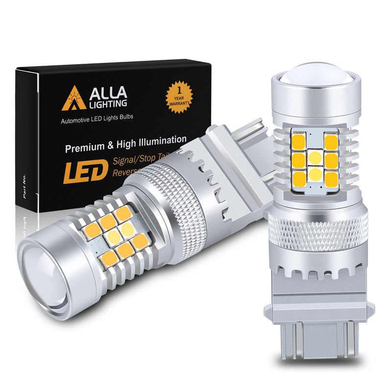 Alla Lighting T25 3457 3157 Switchback LED Turn Signal Lights Dual Color 6000K White/Amber Yellow 12V 4157NAK 3457AK 4057 3057 3757AK 5702AK 4157AK Extremely Super Bright 2835 28-SMD Upgrade T25/3157/3457