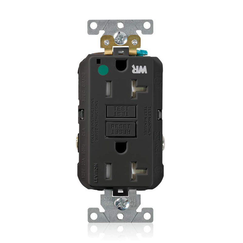 Leviton 20A-125V Extra-Heavy Duty Hospital Grade Tamper/Weather-Resistant Duplex Self-Test GFCI Receptacle, GFWT2-HGE, Black