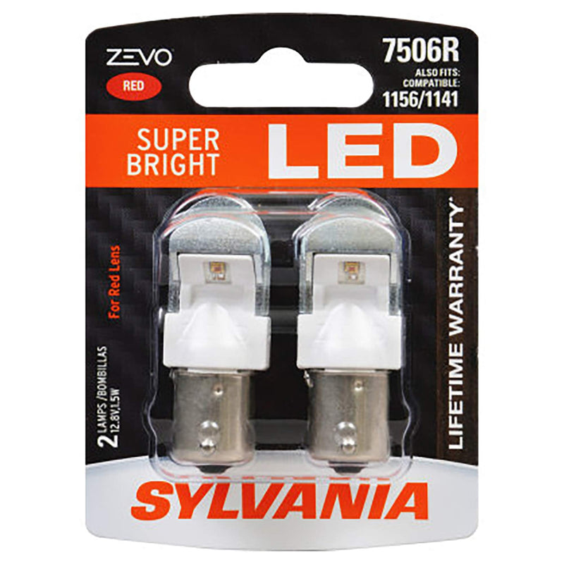 SYLVANIA - 7506 ZEVO LED Red Bulb - Bright LED Bulb, Ideal for Stop and Tail Lights (Contains 2 Bulbs)