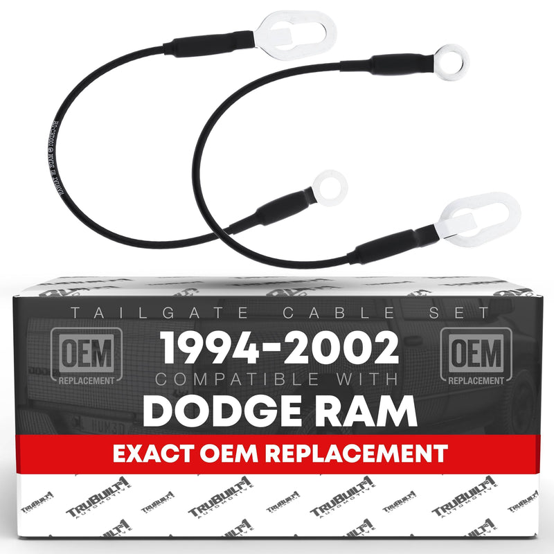 T1A Tailgate Support Cable Strap Set, Rear Left & Right - Compatible with 1994-2009 Dodge Ram 1500, 94-09 Ram 2500, 94-09 Ram 3500 - Metal 18-1/8" Long - OEM 55345124AB, 55345125AB, F37Z-1023342-A-MT