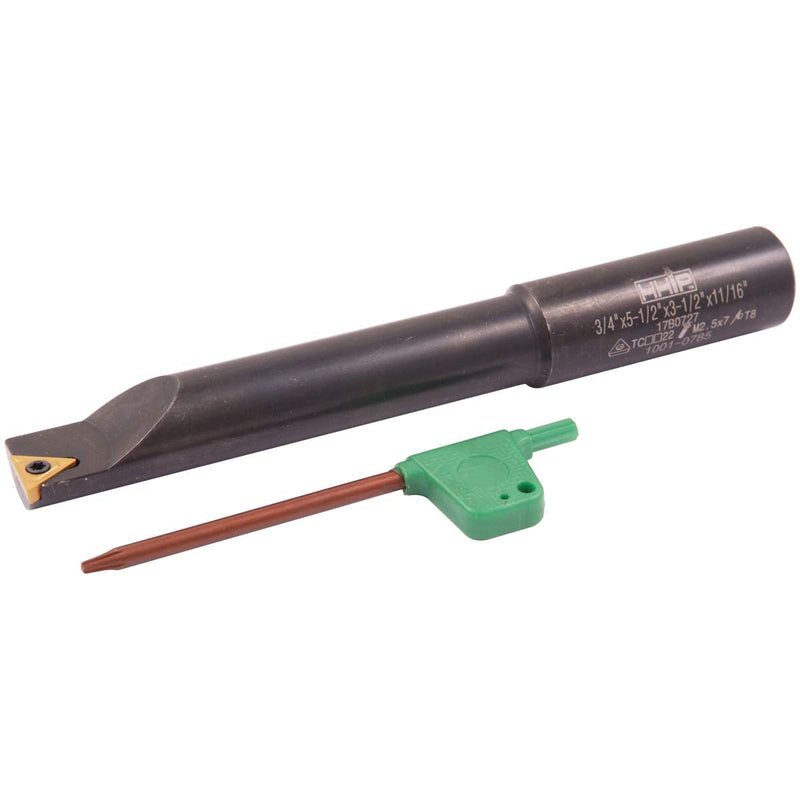 HHIP 1001-0785 Round Shank Indexable Boring Bar, 5-1/2" x 3/4" 5-1/2 inches Length, 3/4 inches Shank, 3-1/2 inches Boring Depth