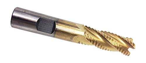 HHIP 8002-6733 4 Flute TiN- Coated M42 Cobalt Roughing End Mill, 1/2" x 1/2" x 1-1/4" x 3-1/4" 1/2" Size, 3-1/4" OAL Tin Coated, 4 Flute