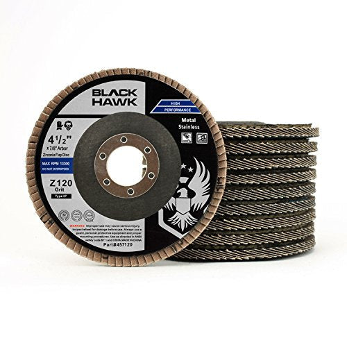 BHA Grinding and Sanding Flap Discs T27, 4-1/2" x 7/8", 120 Grit - 10 Pack