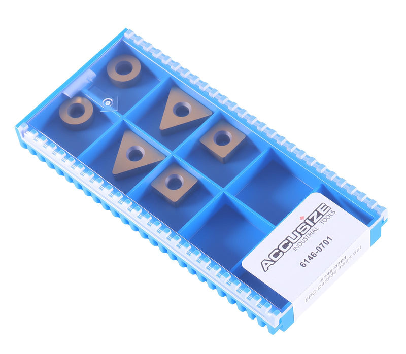 Accusize Industrial Tools Carbide Inserts, 0046-0701 | 6 Pc Carbide Insert Set, 2 Pcs TNMA322, 2 Pcs SNMA322, 2 Pcs RNMA322 for Accusize 0046-0700 Little Hogger Mill Set