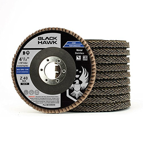 BHA Zirconia Grinding and Sanding Flap Discs T29, 4-1/2" x 7/8", 40 Grit - 10 Pack