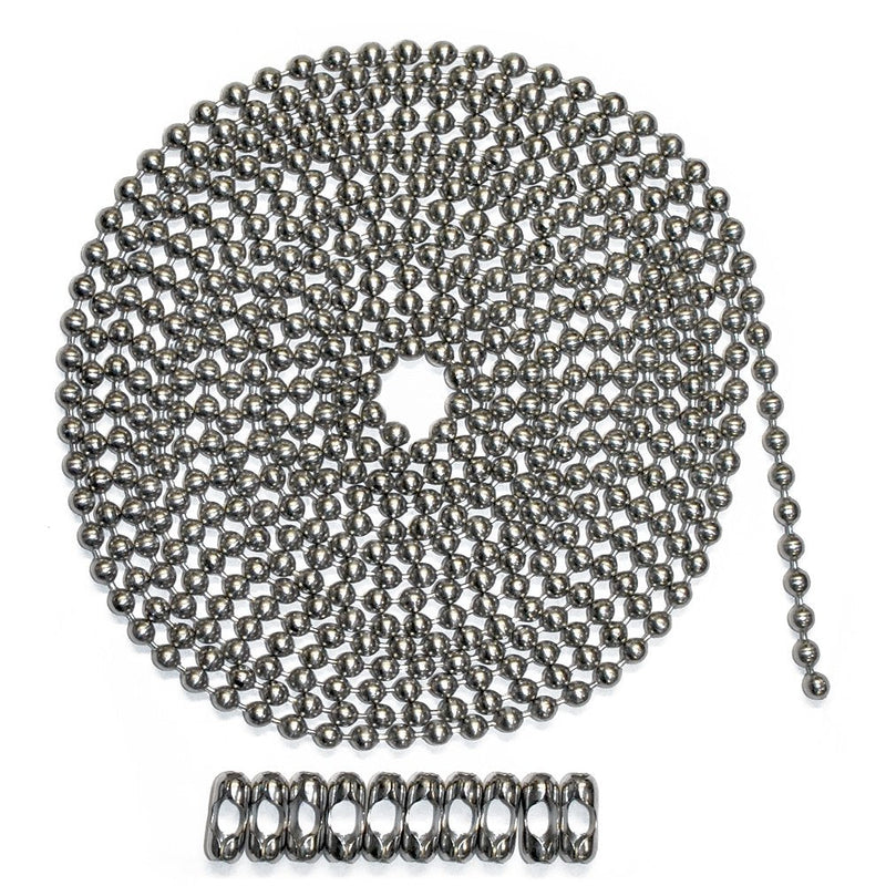 #10 4.5mm Stainless Steel Ball Chain – 10 Ft Length with 10 Matching ‘B’ Connectors for DIY, Roller Shades, Window Blinds, Plumbing, Retention, Display & Industrial Uses – Ball Chain Mfg., USA Made 10 Foot