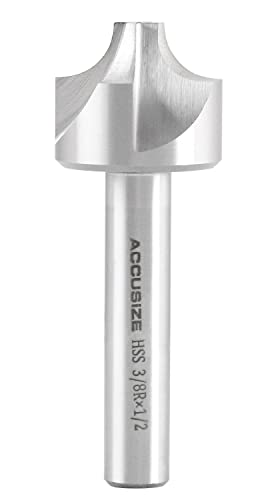 Accusize Industrial Tools 3/8'', H.S.S. Corner Rounding End Mills, 1/2'' Shank Dia, 1-1/4'' Cutter Dia, 3-1/2'' Overall Length, 1011-3878 3/8" x 1/2"(R x Shank Dia.)