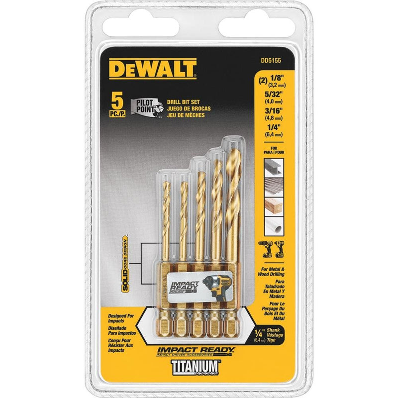 DEWALT Impact Ready Titanium Nitride Coated Drill Bit Set, 5pc (DD5155)