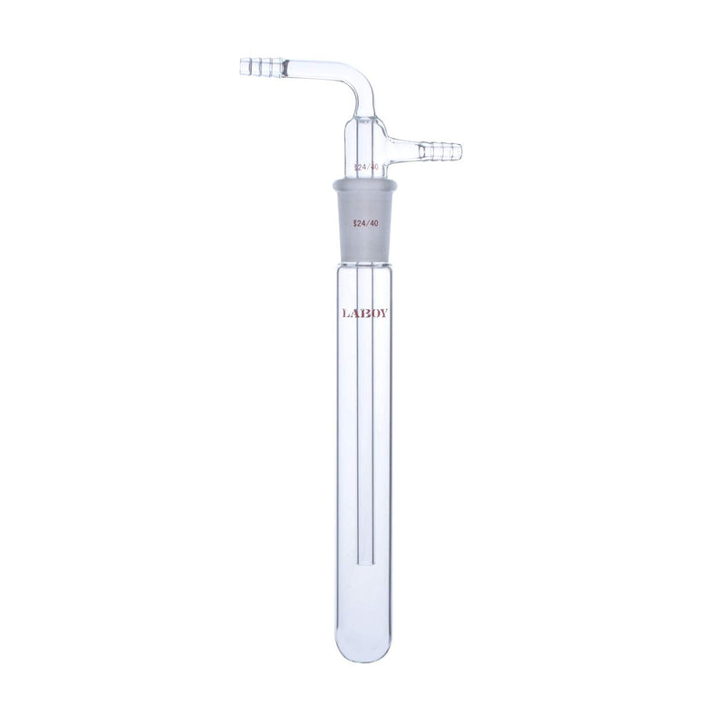 Laboy Glass Vacuum Cold Trap, 2-Piece Heavy-Wall Borosilicate Glass, 24/40 Standard Taper Joint, 200mm Length Below Joint, 10mm Serrated Hose Barbs, Vapor Protection for Schlenk Line & Vacuum Pump | Pump Oil Protection
