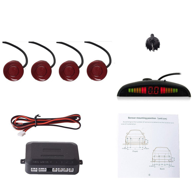 EKYLIN Car Auto Vehicle Reverse Backup Radar System with 4 Parking Sensors Distance Detection + LED Distance Display + Sound Warning (Fiat Red Color) DR